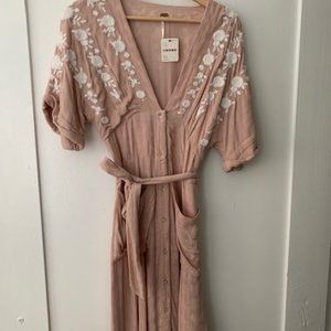 XS BRAND NEW Free People “Love to Love You” Midi Antique Combo Dress in Pink